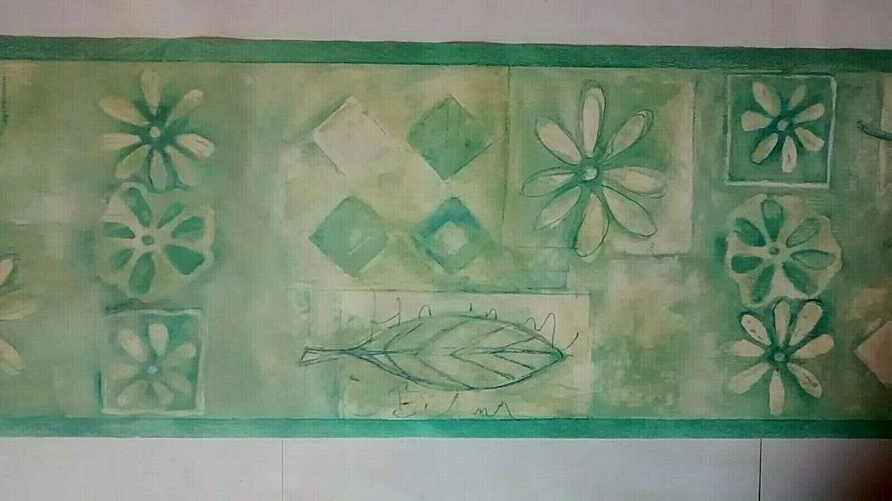 Rosedale Green Diamonds Flowers Leaves Wall Border 5.4 Yds